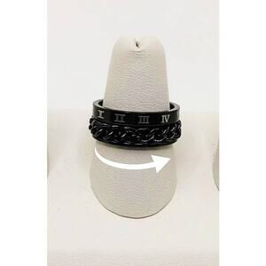 Spinner Ring Roman Numeral Black Stainless Steel Size 7 Fidget Band